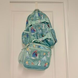 Pottery Barn Kids Mackenzie Disney Aqua Frozen large backpack with lunch box.